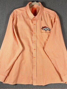 Antiqua Denver Broncos Button Down Shirt Mens Sz 2XL Orange White Gingham L/S